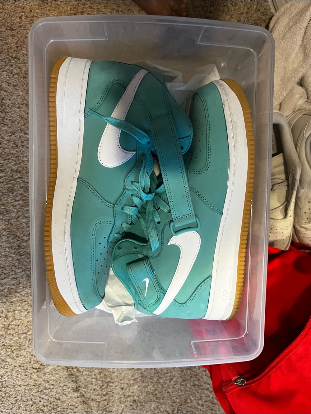 Nike Teal High-Top Sneakers with White Swoosh and Gum Sole